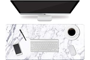 HAOCOO Desk Pad, Office Desk Mat 35.4" ×15.7" Large Gaming Mouse Pad Durable Extended Computer Mouse Pad Water-Resistant Thick Writing Pads with Non-Slip Rubber Base for Office Home,White Marble