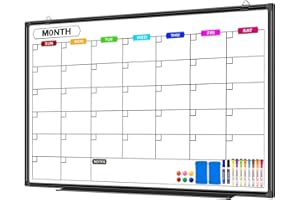 CALENBO Dry Erase Calendar Whiteboard for Wall 36" x 24", Magnetic Monthly White Board Calendar Dry Erase with Tray, Black Aluminum Frame Bulletin Board for Office Home and School