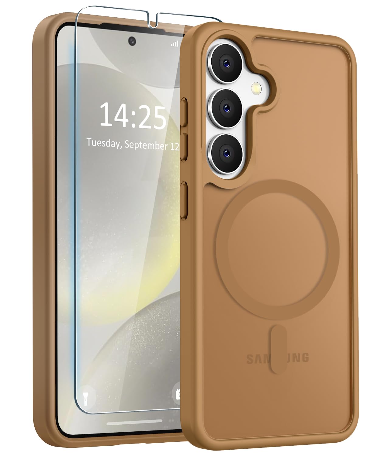 Photo 1 of LATVIN Phone Cover for Samsung Galaxy S25 Case | with 1 Screen Protector, Compatible with MagSafe, Magnetic, Military Grade Protection, Translucent Matte Frosted Back, Desert