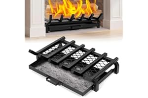 IGOHEALS Fireplace Grate 20 Inch- Wood Stove Fireplace Log Grates with Ember & Ash Trays Pan, Heavy Duty Wrought Cast Iron Rack Holder Pit for Indoor Outdoor Chimney Hearth