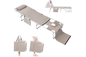 SUNHE YHK Tanning Chair for Adults with Face Hole- Versatile, Folding Chaise Lounge Chair for Outside Pool, Beach, Sunbathing and Reading on Stomach - Heavy Duty, Foldable Laying Out Chair for Tanning (Beige)