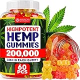 Hemp Gummies 200,000 - Made in USA - Hemp Extract for Anxiety & Stress Relief - Tasty & Relaxing Hemp Oil Gummies - Immunity & Mood Support - Rich in Omega 3-6-9-60 PCS, 3333 Hemp per Gummy