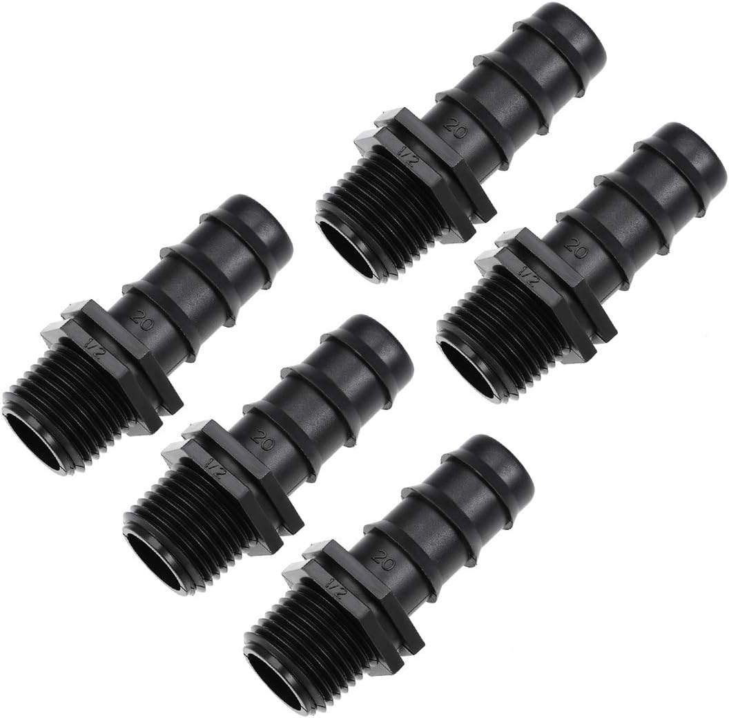sourcing map Barb Drip Pipe Connector 1/2BSPF Male Thread 20PE Hose Fitting for Garden Agricultural Irrigation System Plastic 5pcs