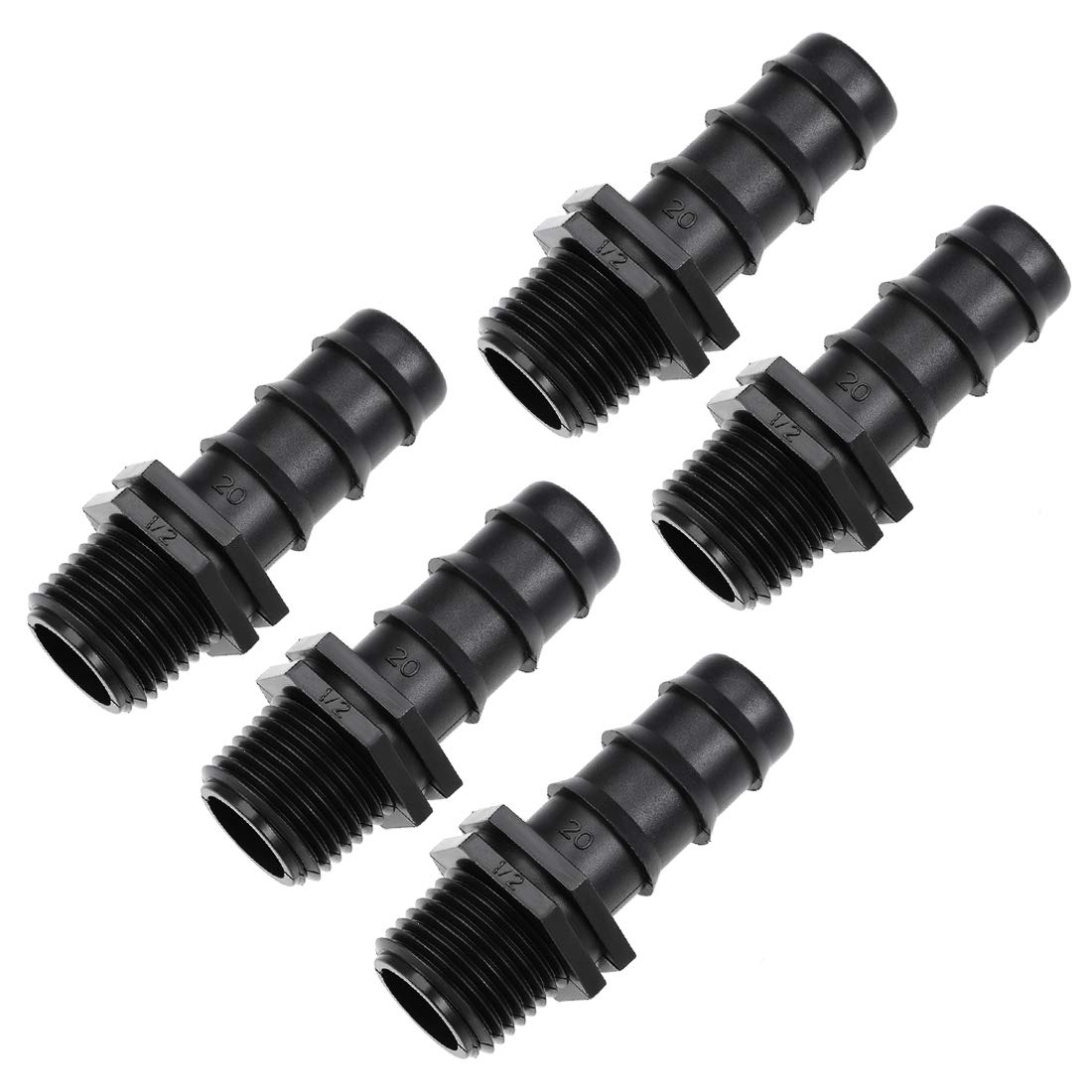 sourcing map Barb Drip Pipe Connector 1/2BSPF Male Thread 20PE Hose Fitting for Garden Agricultural Irrigation System, Plastic 5pcs