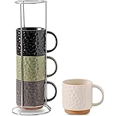 Nihow Ceramic Coffee Mug Set of 4, 16OZ Stackable Coffee Mug Set with Stainless Stand,Large Cup Set for Cappuccino,Tea,Hot/Cold Drinks,Dishwasher & Microwave Safe,Mixing Color
