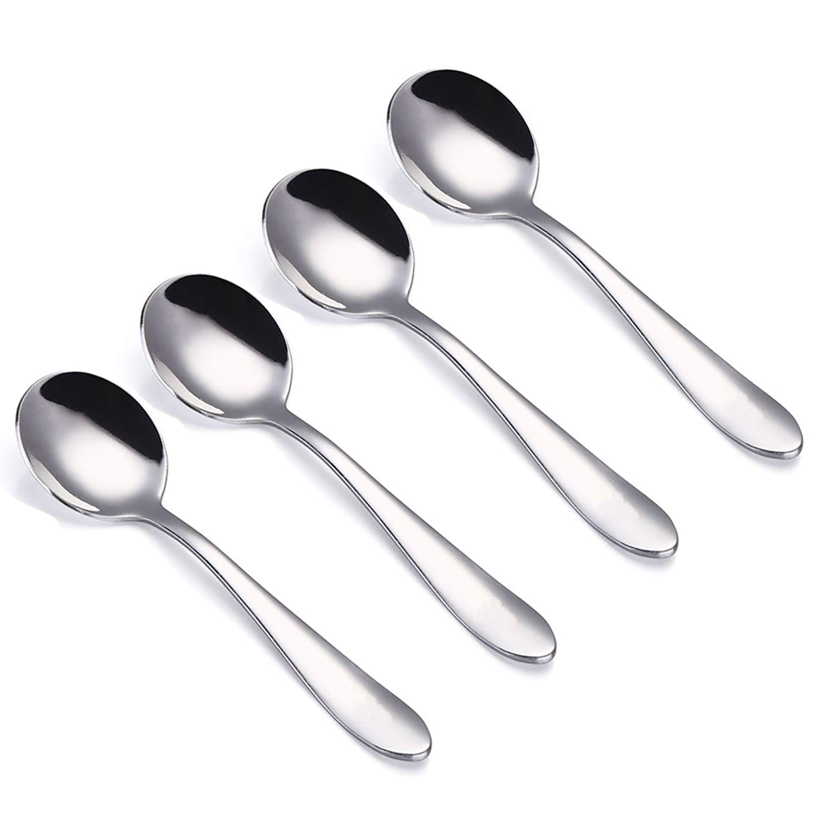 VANRA 4-Piece Children Spoons Round Stainless Steel Kids Dinner Spoons Child Silver Cutlery Set 5.8-inch (4 Round Spoons)