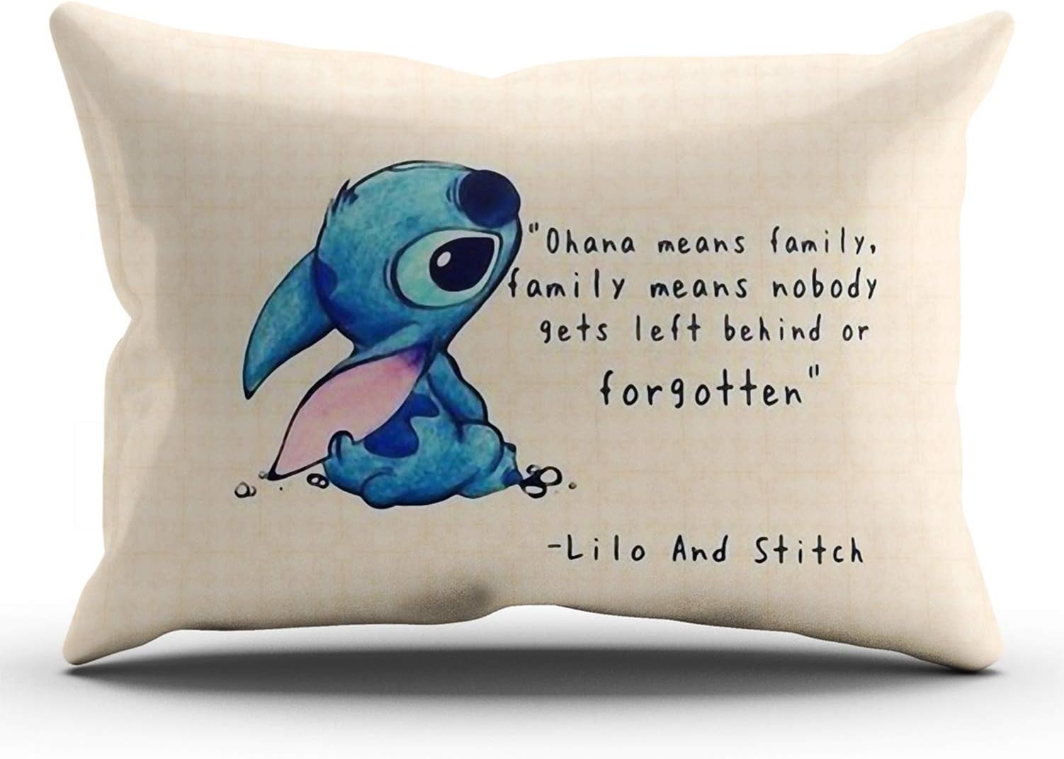 KEIBIKE Personalized Lilo and Stitch Ohana Means Family Lumbar Rectangle Decorative Pillowcases Art Zippered Throw Pillow Covers Cases 12x24 Inches One Sided