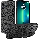 MOWIME Compatible with iPhone 13 Pro Case with Finger Strap, Cheetah Print Shockproof Soft TPU Protective Cover for Women Girls, Slim Anti Scratch Case for iPhone 13 Pro 6.1 Inch, Black