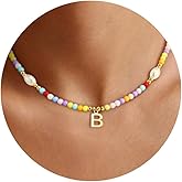 Eaciy Colorful Initial Necklace for Girls Kids Women, Handmade 14K Gold Plated Colorful Initial A-Z Letter Necklace Teen Girls Gifts Trendy Stuff Birthday Gifts for 5 6 7 8 9 10 11 Year Old Girl Gift