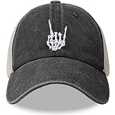 Skeleton Hand Trucker Hat, Adjustable Embroidered Skull Finger Mesh Snapback Baseball Cap