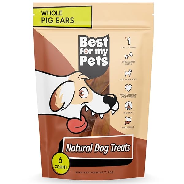BEST FOR MY PETS PIG EARS FOR DOGS (WHOLE, 6 PACK), HEALTHY, HIGHLY DIGESTIBLE ALL NATURAL PIGS EARS LONG-LASTING DOG CHEWS, PORK DOG CHEW TREAT