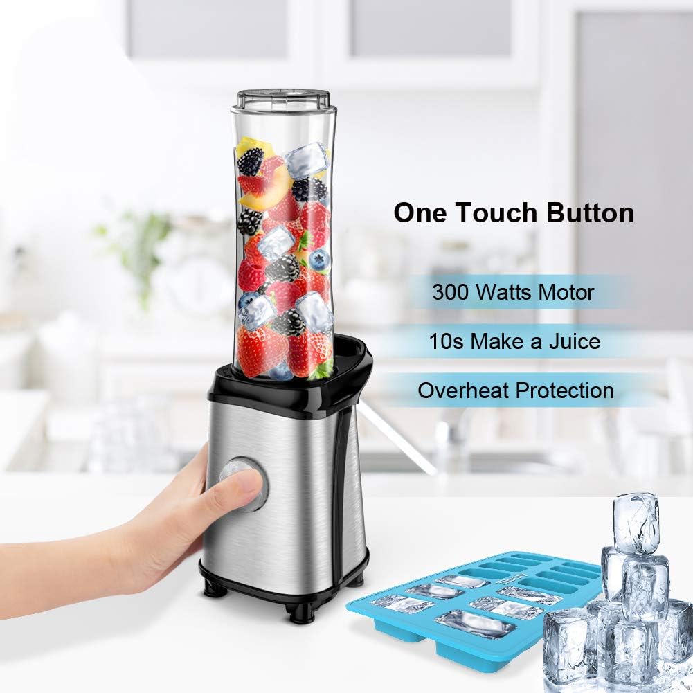 Personal Blender, Sboly Smoothie Blender Single Serve Small Blender for Juice Shakes and Smoothie with 20 oz Tritan BPA-Free Blender Cup, 300W (with Silicone Ice Cube Tray/Bottle Brush): Kitchen & Dining