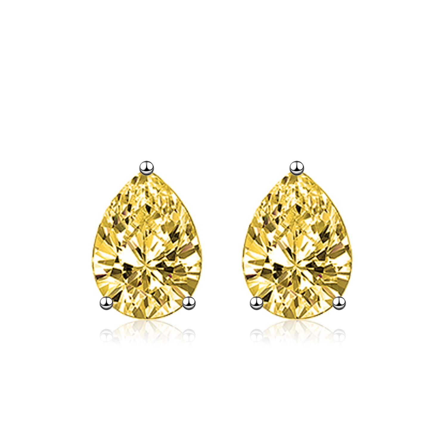 wynn's Silver Stud Earrings for Women, White Gold Studs Earrings, Silver Teardrop Cubic Zirconia Stud Earrings, Hypoallergenic Earrings for Girls Jewellery Gift Christmas, Yellow