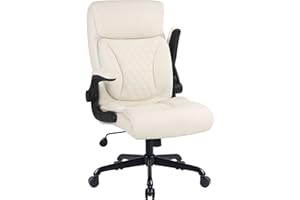 Youhauchair Executive Office Chair, Ergonomic PU Leather Computer Desk Chair with Lumbar Support, Flip-up Armrests and Adjustable Height, for Home Office, Beige