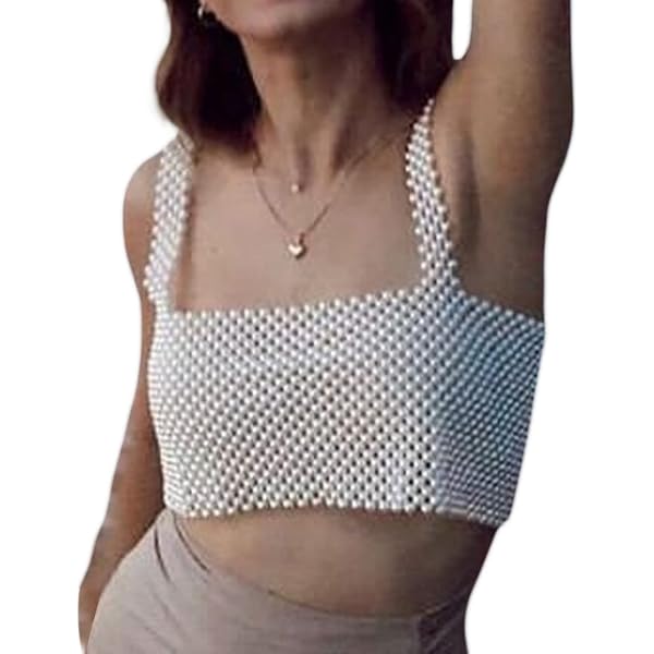 shoulder pearl camisole set Pearl - Top WILLFULLY Women Beaded