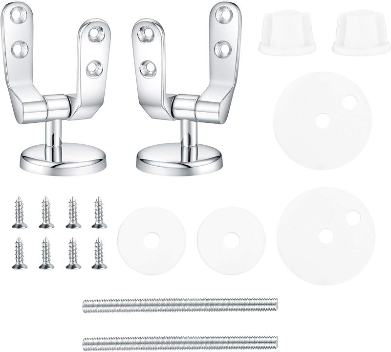 pzihao Zinc Alloy Toilet Seat Hinge Replacement Kit with Fittings for Wood