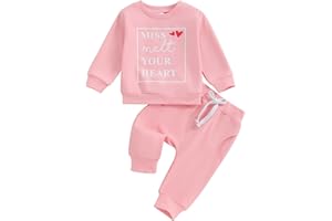 BeQeuewll Toddler Baby Girl Valentines Day Outfit Be Mine Sweatshirt Jogger Pants 2Pcs Infant Toddler Girls Clothing Set 0-3T