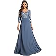 Ever-Pretty Women's Elegant Formal Dress V-Neck Long Sleeve Sequin Maxi Chiffon Evening Dresses 00751
