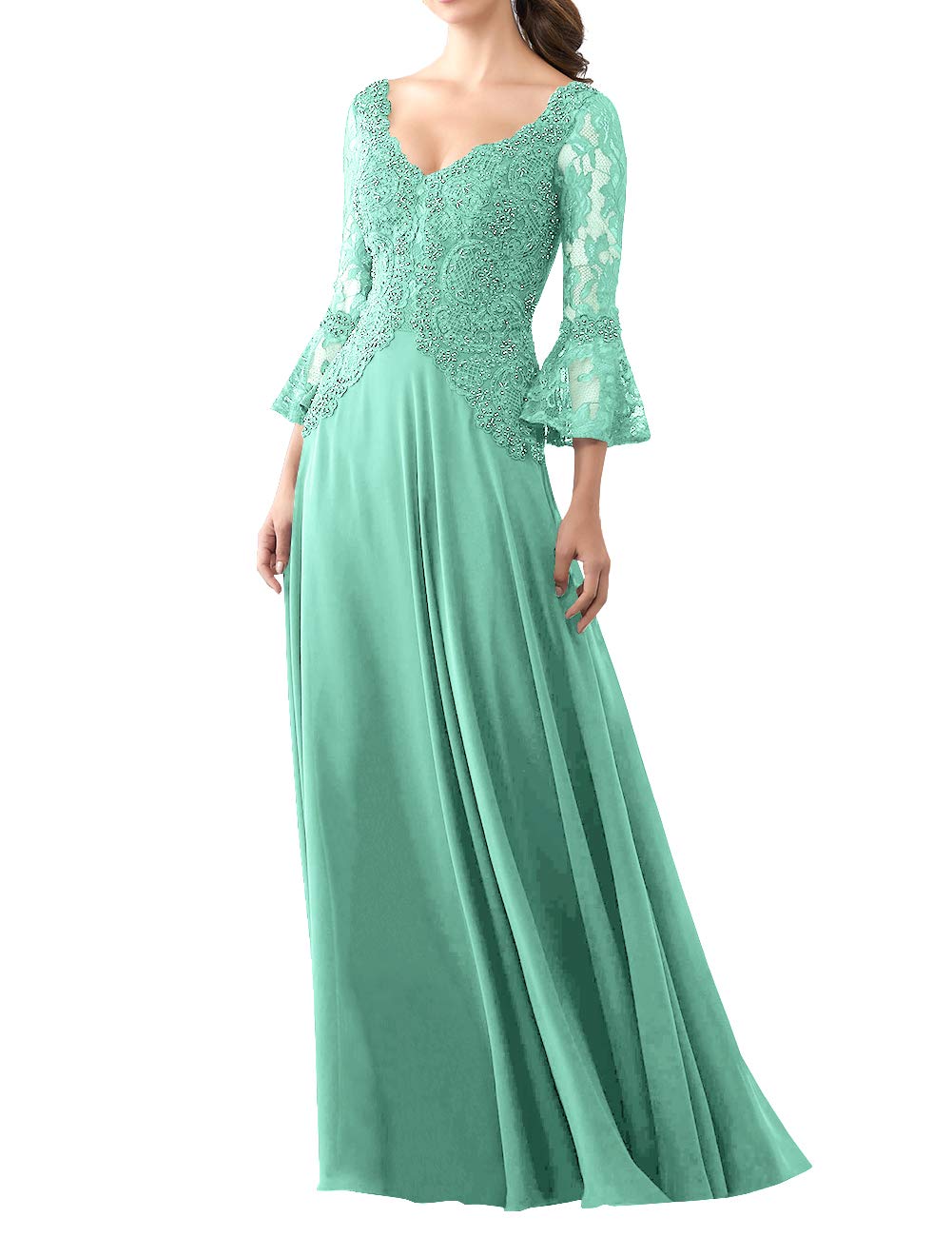 Women Long Mother of The Bride Dress Empire Long Sleeve Prom Evening Gowns
