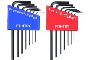 FTIHTRY 14pcs Mini Hex Key Allen wrench Set, Metric(0.7-3mm) and SAE(0.028-7/64"), Chrome Vanadium Steel