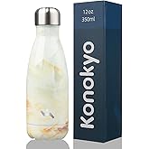 Konokyo Insulated Water Bottles,12 oz Double Wall Stainless Steel Vacumm Metal Flask for Sports Travel,Marble Jade