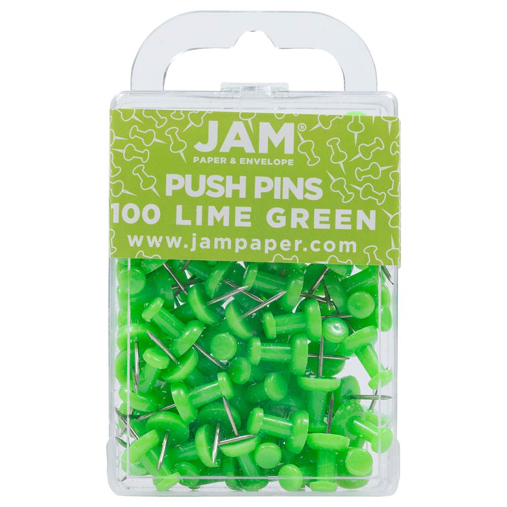 JAM PAPER Colourful Push Pins - Lime Green Pushpins - 100/Pack