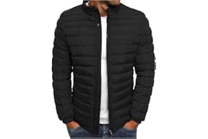 tuduoms Men's Down Jacket No Hood Winter Fashion Stand Collar Bomber Jacket Casual Quilted Lightweight Snow Ski Puffer Coat