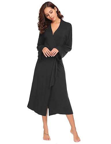 Avidlove Damen Morgenmantel lang Baumwolle Kimono Negligee Saunamantel Winter Robe V Ausschnitt Bademantel Nachthemd