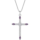 JO WISDOM Cross Necklaces for Women 925 Sterling Silver Cubic Zirconia Birthstone Cross Pendant Necklace Jewelry