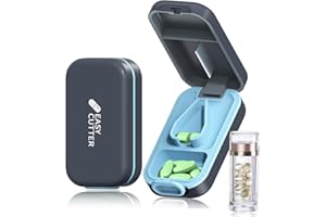 VILOSA Pill Cutter | Best Pill Cutter for Small or Large Pills |with Safety Lock Buckle Design in The USA| Cuts Vitamins | Pill Splitter Detachable Silicone pad Easy to wash with Crystal Pill Box (Grey)