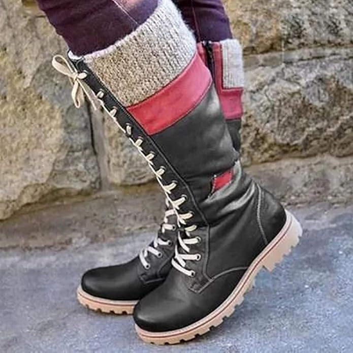 Vimisaoi Knee High Boots for Women, Zipper Low Chunky Heel Combat Motorcycle Riding Boots