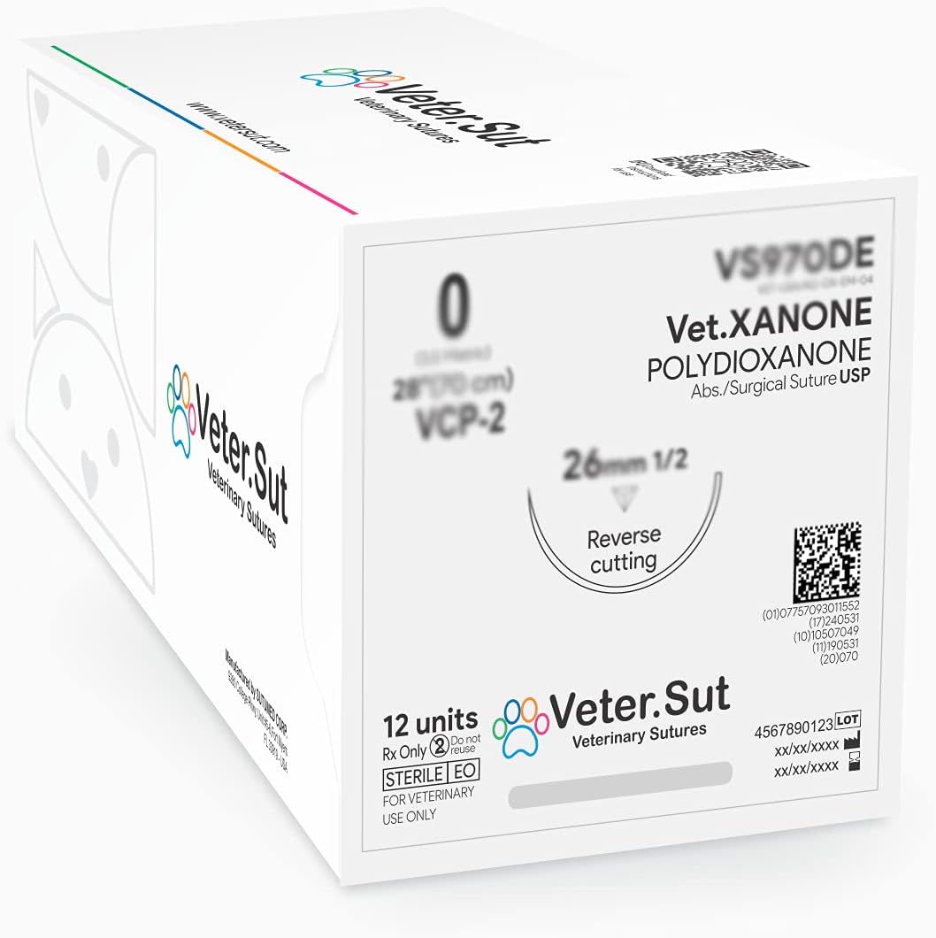 Veterinary Sutures Vet-Xanone PDO 3-0, 3/8 Round 19mm Reverse Cutting (Comparable to PDS II)