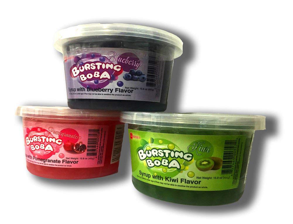 Bursting Popping Boba 3 Flavor Fun Pack -Blueberry, Kiwi, Pomegranate