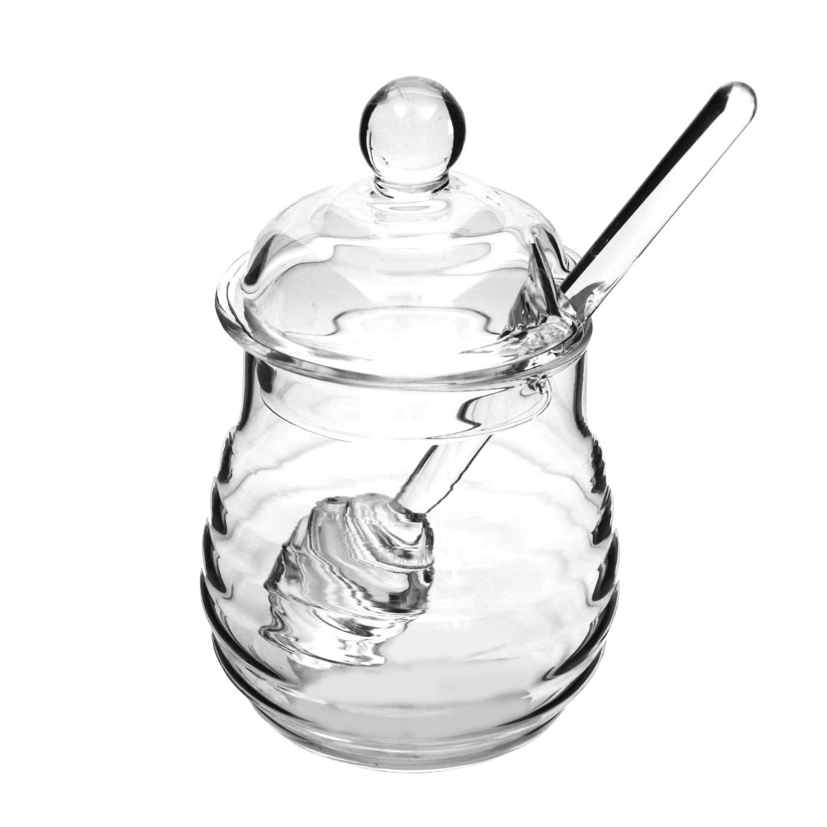 Lurrose Glass Honey Pot Set Dipper and Lid for Bee Honey Storage for Home Kitchen Use Includes Jars Jar Lids