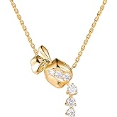 FWM Moissanite Sparkly Necklace for Women, Yellow Gold Plated 925 Sterling Silver, North Star/Flower/Candy Pendant Necklaces, 16"/18"/20" Adjustable, Anniversary, Birthday Mother's Day Gifts