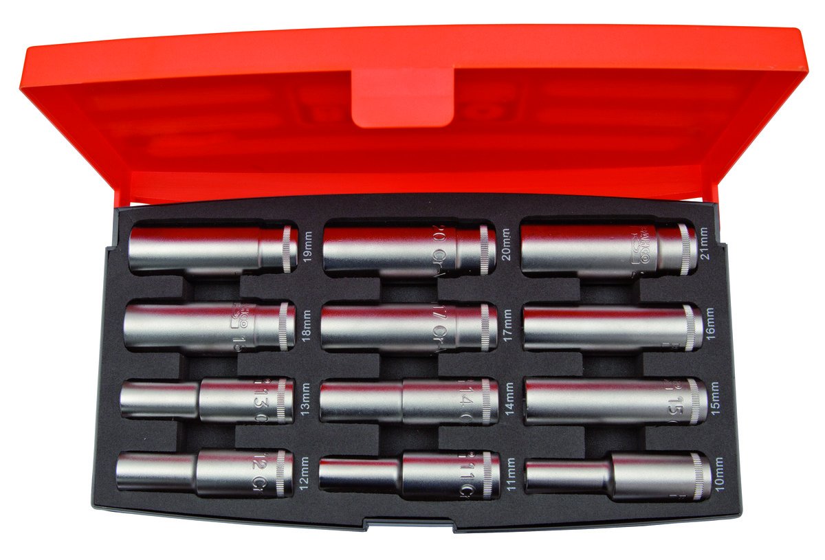 Bahco S1612L Deep Socket Set 1/2 Inch Drive 12 Pieces, Orange/Black