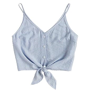 ESAILQ Frauen Knopf ärmellos Crop Print Top Weste Tank Shirt Bluse Tops