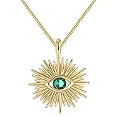 Evil Eye Necklace 18K Gold Plated Necklaces Dainty Sunflower Coin Pendant Thin Gold Chain Cute Smiley Face Beaded Choker Herringbone Necklaces for Women Girls by OXOXEYE