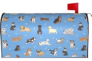 Gbuzozie Cute Dogs Blue Background Mailbox Cover Magnetic Waterproof Mail Wraps Post Letter Box Covers for Outdoor Garden Use 21x18 in
