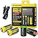 Nitecore Sysmax I4 Intellicharge i4 Four Bays universal battery smart charger, Two Nitecore RCR123 NL166 650mAH rechargeable batteries with 2 X EdisonBright AA to D type battery spacer/converters