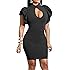Mokoru Women's Sexy Ruffle Short Sleeve Hollow Out Bodycon Party Mini Club Dress
