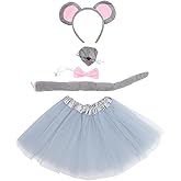 Beaupretty Mouse Costume Accessories Set with Headband Bowtie Nose Prop Tail and Tulle Skirt for Halloween Party and Kids Dress up