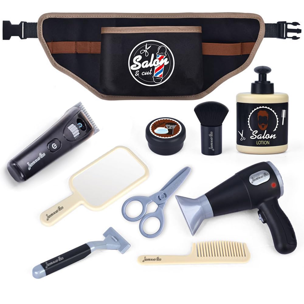 Hojalis Hairdresser Role Play for Kids, 10 Pcs Kids Hairdressing Set, Haircut Barber Set Toy, Kids Barber Shop Toy Set, Beauty Salon Playset, Role Play Toys Pretend Play Toy for Boys