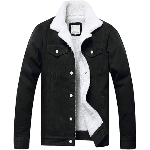 LZLER Men's Fleece Jean Jacket Winter Cotton Sherpa Lined Denim Trucker Jacket