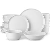 MALACASA 24-Piece Dinnerware Set for 6, White Porcelain Dishes | High-Fired Porcelain, Chip Resistant, Includes Dinner Plates, Salad Plates, Pasta and Cereal Bowls