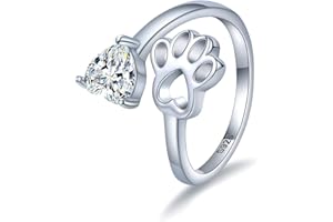 BOLELIS 925-Sterling-Silver Paw-Print Love Heart Ring - Open Adjustable Love Dog Cat Claw Pet Loving Rings Pet Animal Jewelry for Friends, Families,dog lover and Pet Lovers gifts.(Heart CZ)