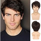 Sallcks Mens Short Brown Wig Short Layered Wig Natural Fluffy Synthetic Cosplay Costume Wig for Men