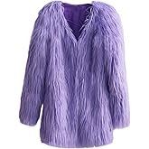 Lisa Colly Women's Autumn Winter Long Sleeve Fluffy Faux Fur Coat Shaggy Jacket Overcoat