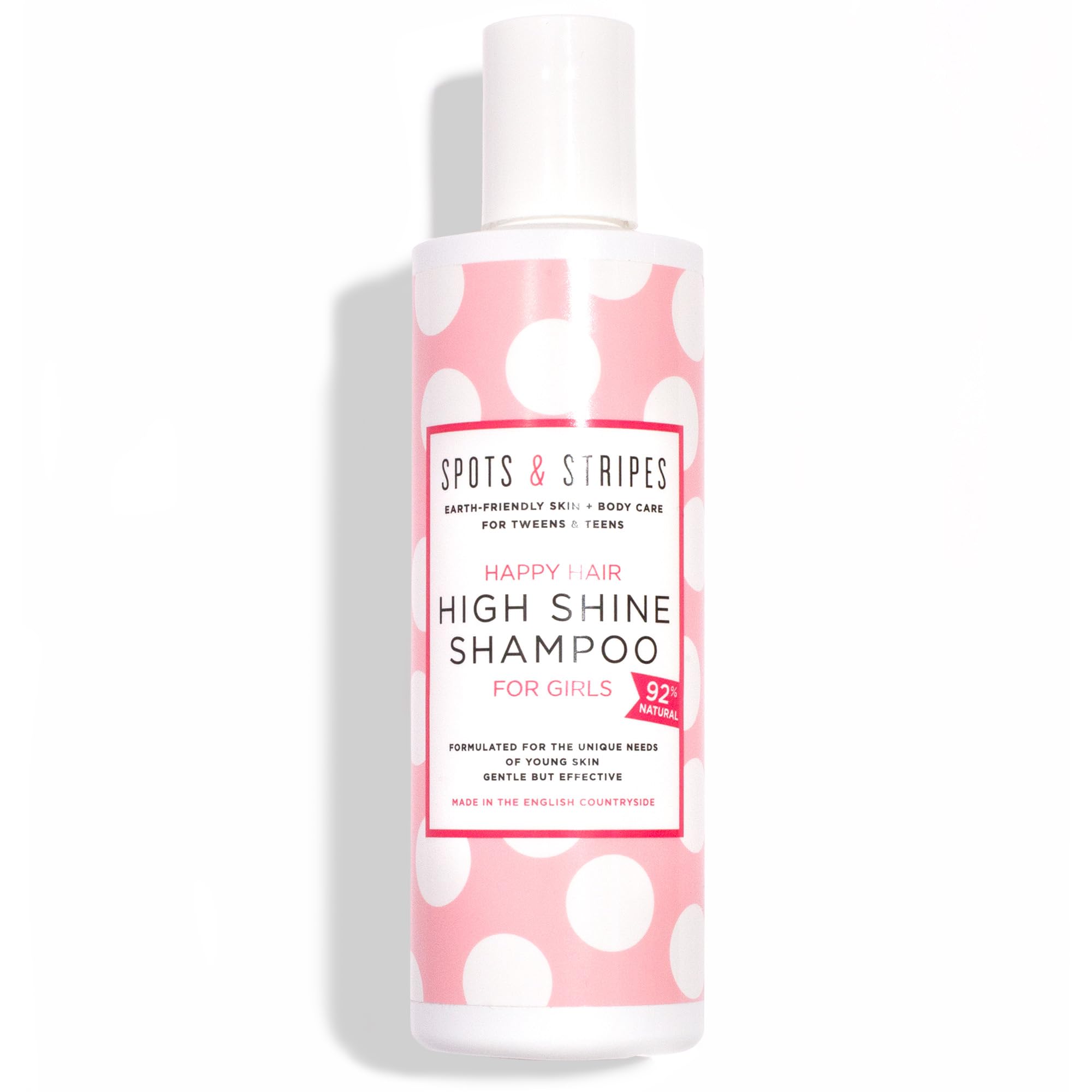 Spots & Stripes - Happy Hair High Shine Shampoo for Girls, 92% Natural Kids Shampoo with Virgin Coconut and Vanilla, Leaves Hair Smooth, Sweet-Smelling and Fantastically Shiny, Sulphate Free (250ml)