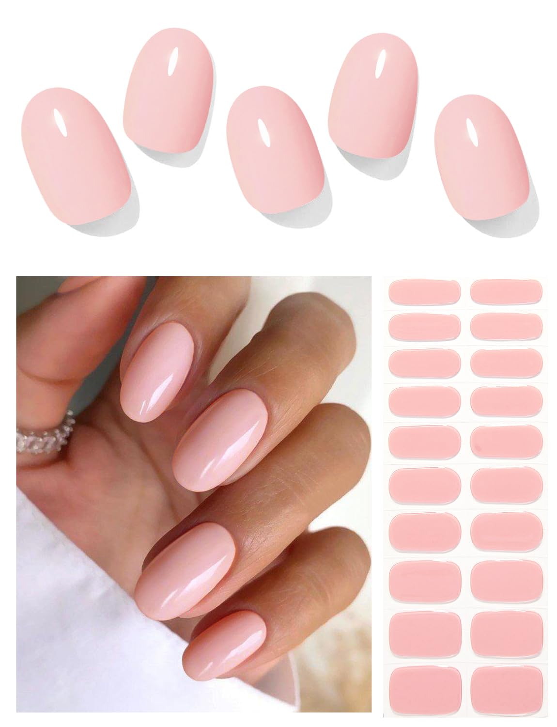 AutyaMee Semi Cured Gel Nail Strips (Nude Pink), 20 Pcs Gel Nail Wraps, Stickers, UV Light Required, Salon Quality, Long Lasting